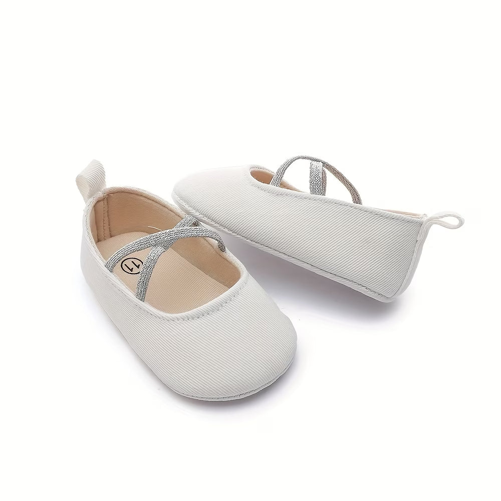 Ballerines Souples Blanches à Brides Croisées Argentées | Princessdz