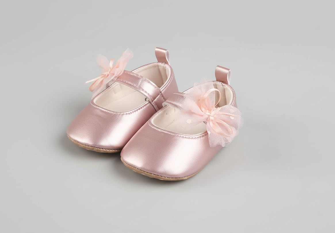 Chaussures Ballerines Rose Scintillant avec Nœud en Tulle | Princessdz
