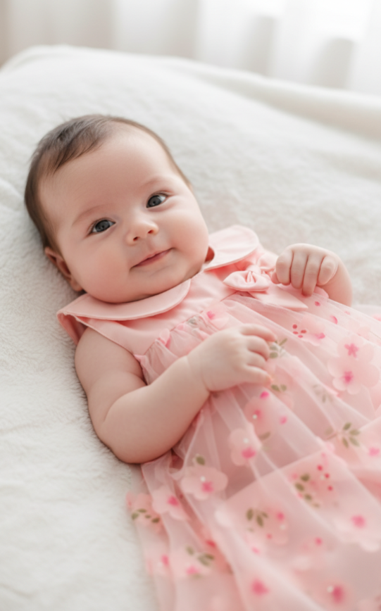 Ravissante robe de cérémonie rose pastel pour nouveau-nés (0-3mois) | Princess Dz