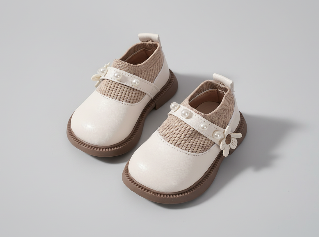 Chaussures Mary Jane Beiges à Perles et Détails Tricotés | Princessdz