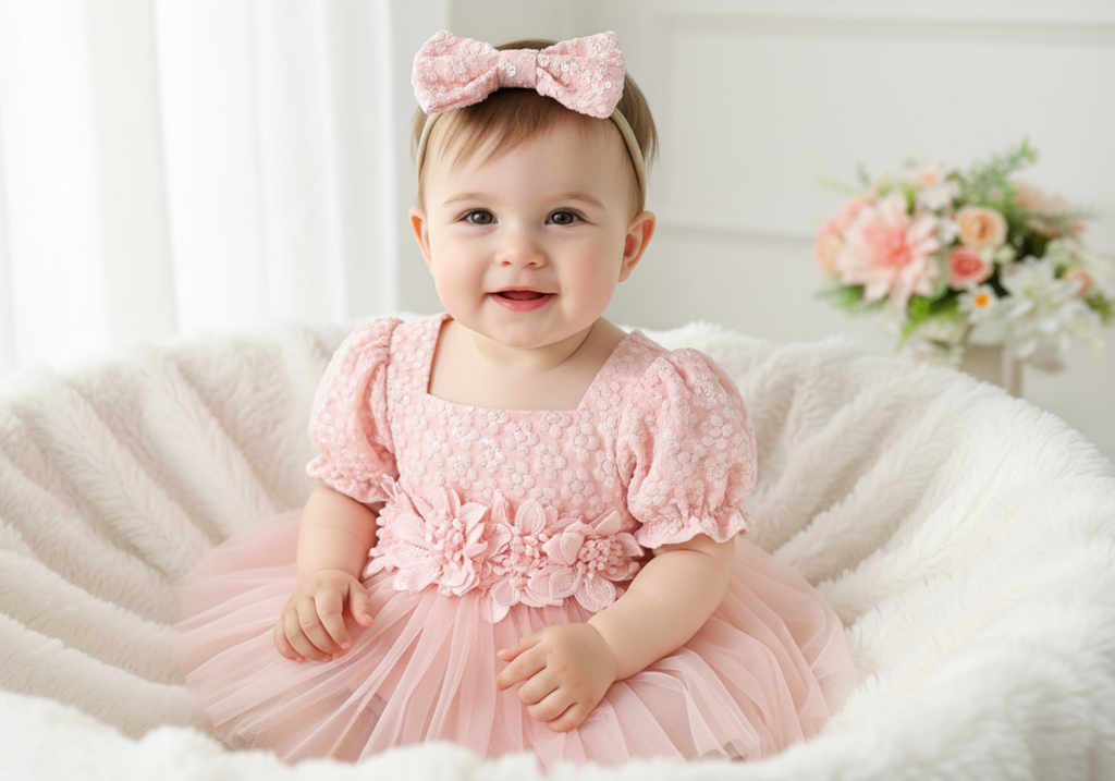 Robe Barboteuse "Rose Féerique" avec Bandeau Assorti | Princess dz