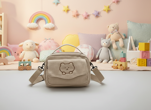 Adorable Corduroy Teddy Bear Crossbody Bag for Kids | Princess Dz