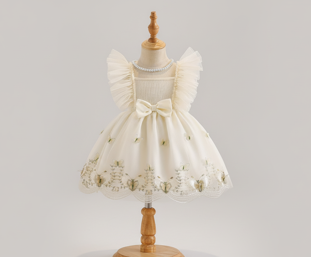 Robe "Éclat Papillon" en Crème Enchanté | Princess dz