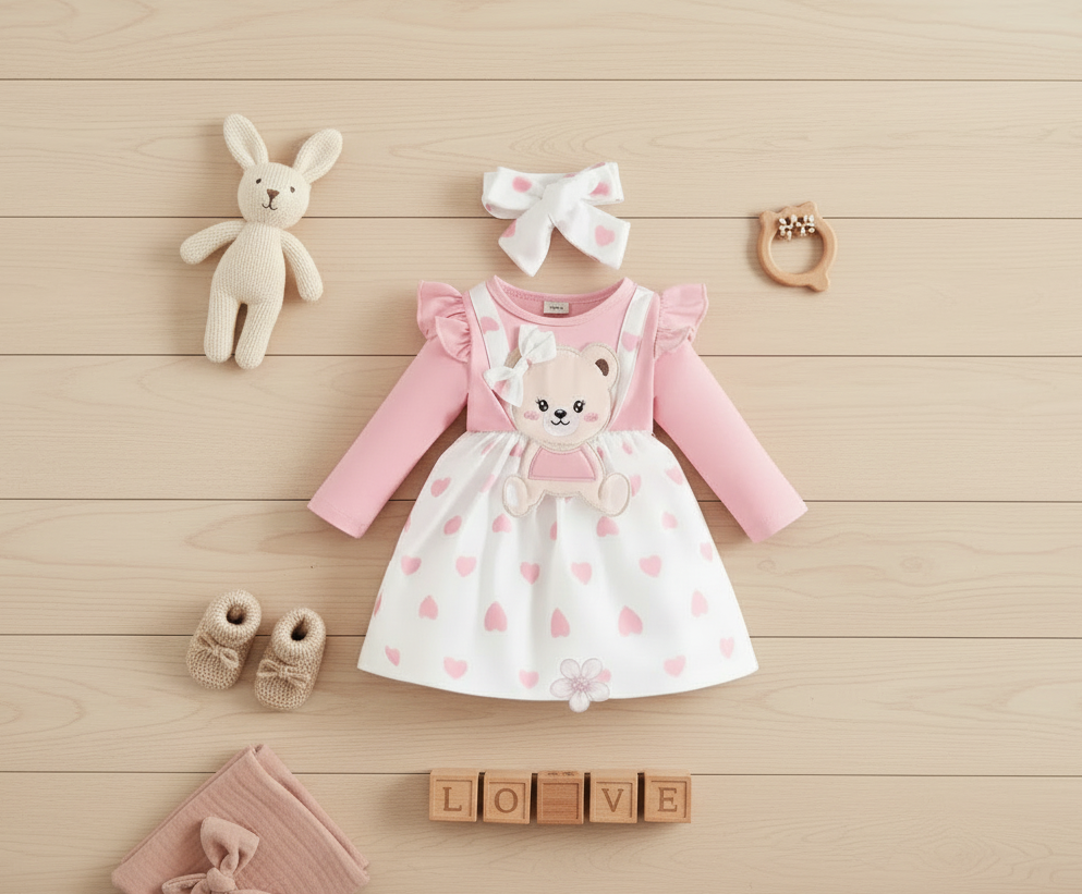 Robe à manches longues avec broderie ours | Princess Dz