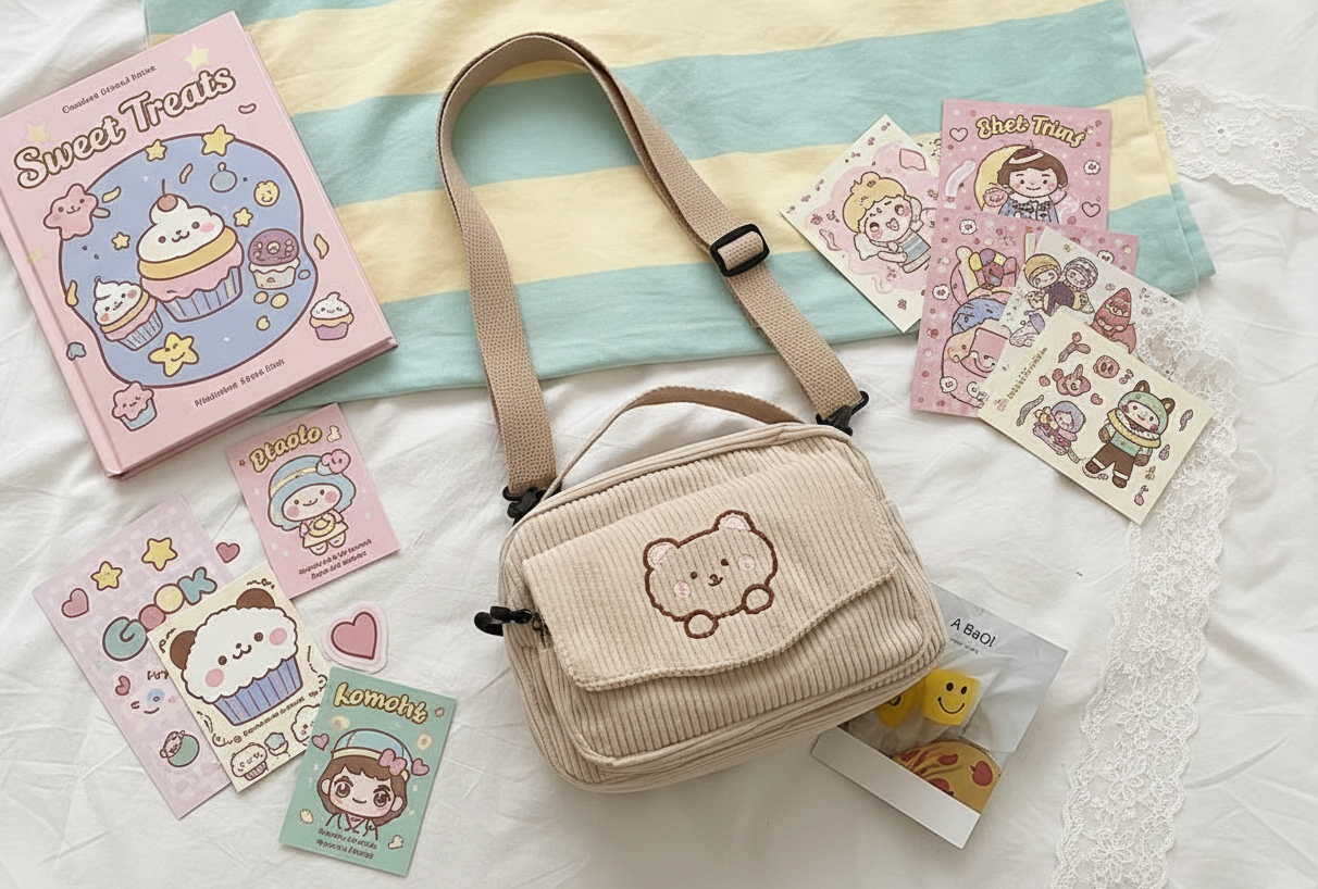 Adorable Corduroy Teddy Bear Crossbody Bag for Kids | Princess Dz