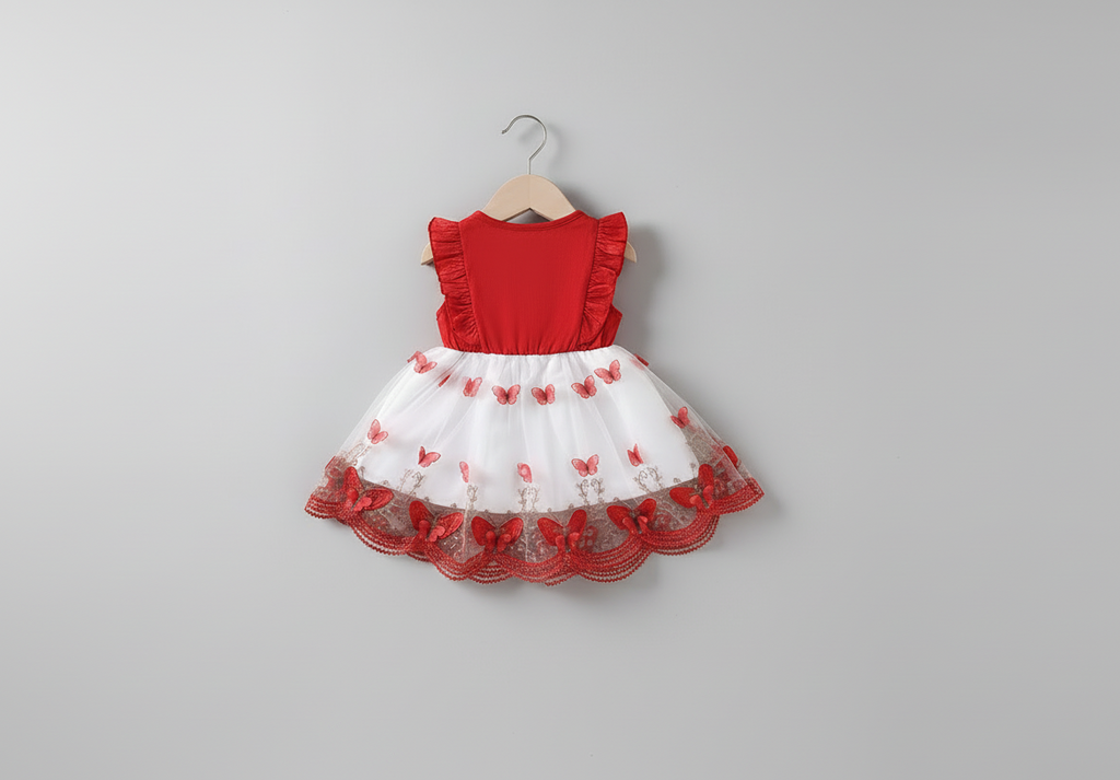 Robe "Papillons de Printemps" Rouge et Blanc  | Princess DZ