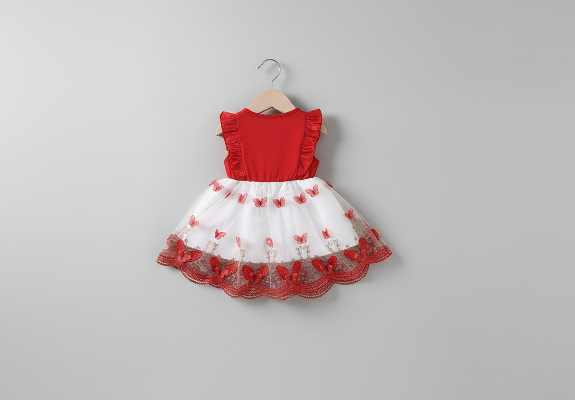Robe "Papillons de Printemps" Rouge et Blanc  | Princess DZ