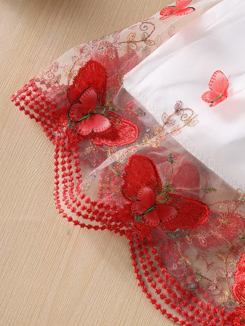 Robe "Papillons de Printemps" Rouge et Blanc  | Princess DZ